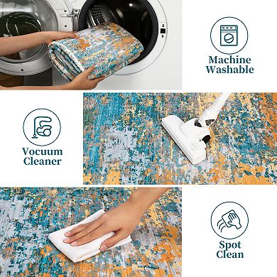 Abstract Textured Area Rug Non Shedding Machine Washable Stain Resistant Carpet for Bedroom