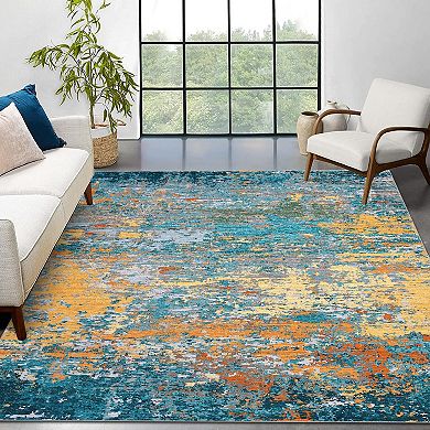 Abstract Textured Area Rug Non Shedding Machine Washable Stain Resistant Carpet for Bedroom