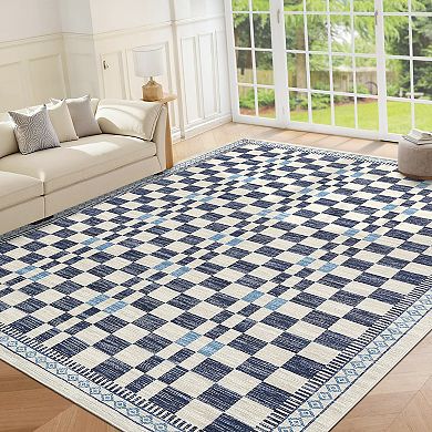Modern Checkered Area Rug Machine Washable Non Shedding Stain Resistant Carpet for Bedroom Laundry