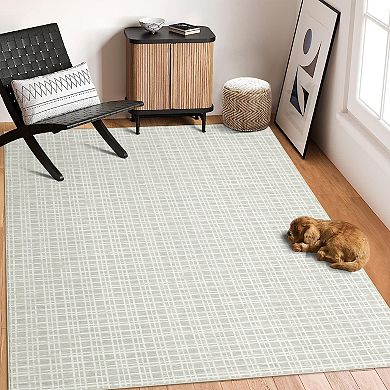 FairOnly Modern Minimalist Plaid Area Rug Machine Washable Low Pile Non Slip Rug for Home Decor