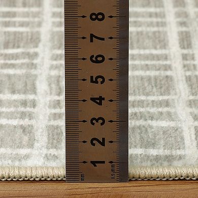 FairOnly Modern Minimalist Plaid Area Rug Machine Washable Low Pile Non Slip Rug for Home Decor