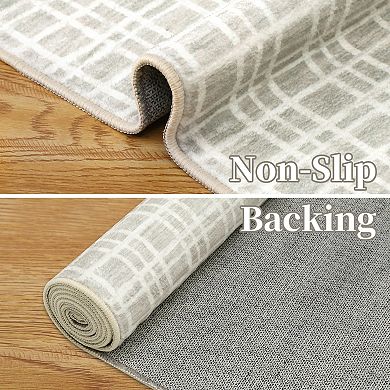 FairOnly Modern Minimalist Plaid Area Rug Machine Washable Low Pile Non Slip Rug for Home Decor