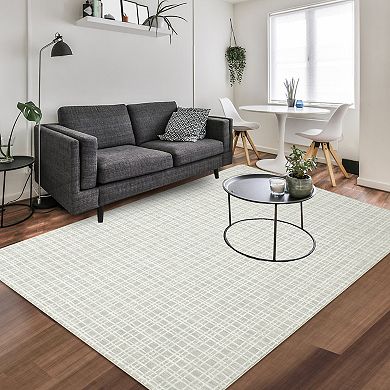 FairOnly Modern Minimalist Plaid Area Rug Machine Washable Low Pile Non Slip Rug for Home Decor