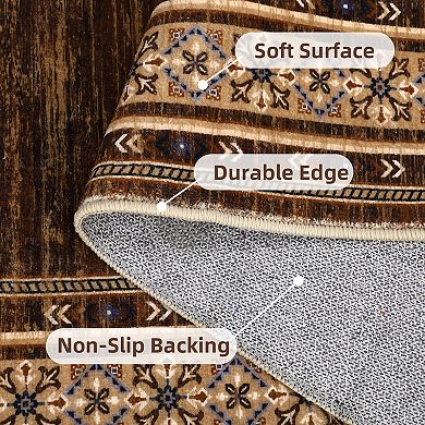 Modern Bordered Area Rug Machine Washable Non Slip Vacuum Clean Floor Cover for Kitchen Living Room