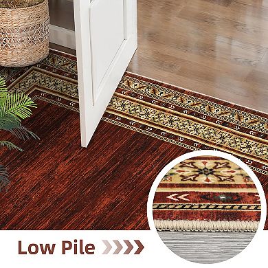 Modern Bordered Area Rug Machine Washable Non Slip Vacuum Clean Floor Cover for Kitchen Living Room