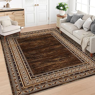 Modern Bordered Area Rug Machine Washable Non Slip Vacuum Clean Floor Cover for Kitchen Living Room