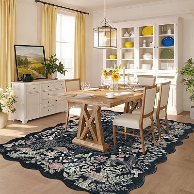 FairOnly Modern Scalloped Edge Washable Area Rug with