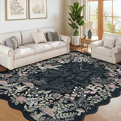 FairOnly Modern Scalloped Edge Washable Area Rug with