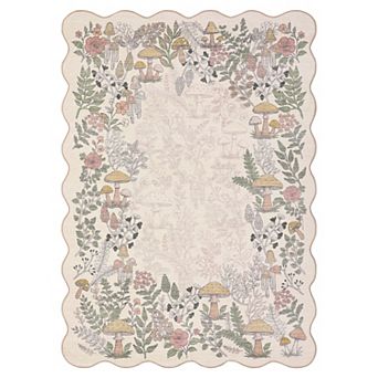 FairOnly Modern Scalloped Edge Washable Area Rug with Plant&Mushroom Pattern for Kid's Room Bedroom