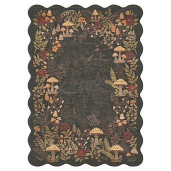 FairOnly Modern Scalloped Edge Washable Area Rug with Plant&Mushroom Pattern for Kid's Room Bedroom