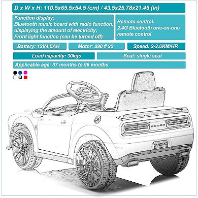 Kids Electric Car Licensed Dodge Challenger Ride-On 12V Battery-Powered Vehicle with Remote, LED