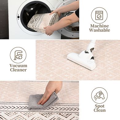 Modern Bordered Area Rug Machine Washable Non Shedding Stain Resistant Carpet for Bedroom Kitchen