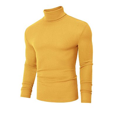 Mens High Neck Pullover Sweater Long Sleeve Ribbed Knit Slim Fit Tight Basic Solid Tops