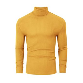 Mens High Neck Pullover Sweater Long Sleeve Ribbed Knit Slim Fit Tight Basic Solid Tops