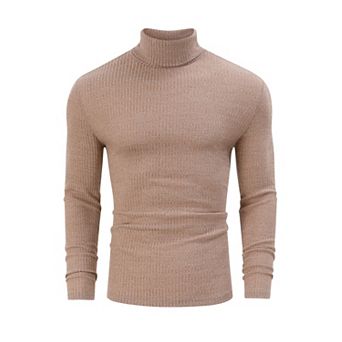Mens High Neck Pullover Sweater Long Sleeve Ribbed Knit Slim Fit Tight Basic Solid Tops