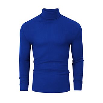 Mens High Neck Pullover Sweater Long Sleeve Ribbed Knit Slim Fit Tight Basic Solid Tops