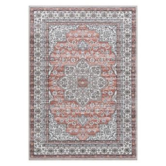Velvet Machine Washable Floral Print Vintage Carpet Resist Dirt Non-Slip Indoor Rugs for Living Room