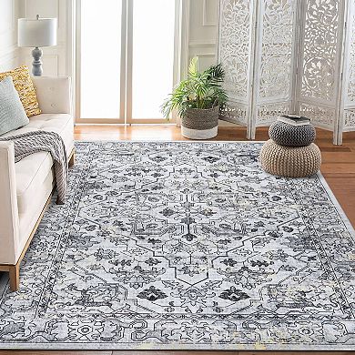 Pearl Velvet Floral Printed Vintage Boho Carpet Back Folding Resist Dirt Indoor Rugs for Kitchen