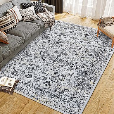 Pearl Velvet Floral Printed Vintage Boho Carpet Back Folding Resist Dirt Indoor Rugs for Kitchen