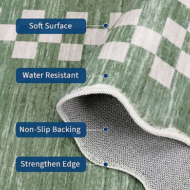 Modern Bordered Area Rug Non Slip Low Pile Machine Washable Floor Cover Kitchen Living Room Hallway