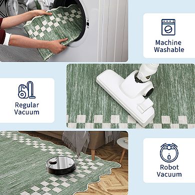 Modern Bordered Area Rug Non Slip Low Pile Machine Washable Floor Cover Kitchen Living Room Hallway