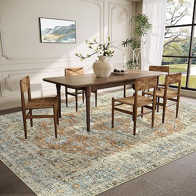 Medallion Area Rug Ultra Thin Machine Washable Non Shedding Carpet for Playroom Dining Room