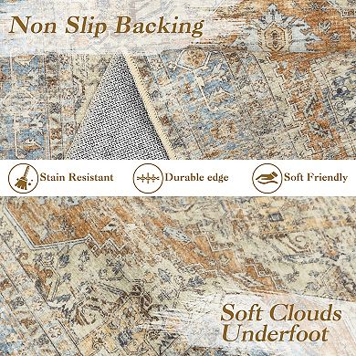 Medallion Area Rug Ultra Thin Machine Washable Non Shedding Carpet for Playroom Dining Room