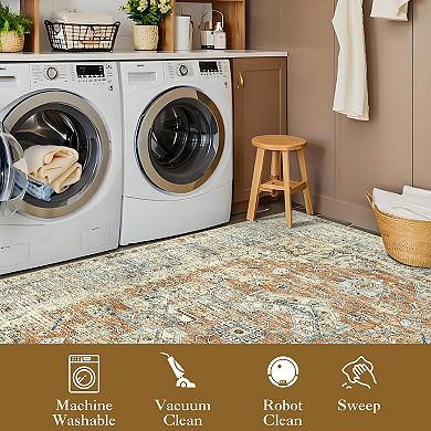 Medallion Area Rug Ultra Thin Machine Washable Non Shedding Carpet for Playroom Dining Room