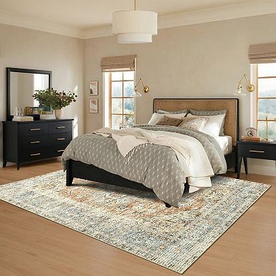 Medallion Area Rug Ultra Thin Machine Washable Non Shedding Carpet for Playroom Dining Room