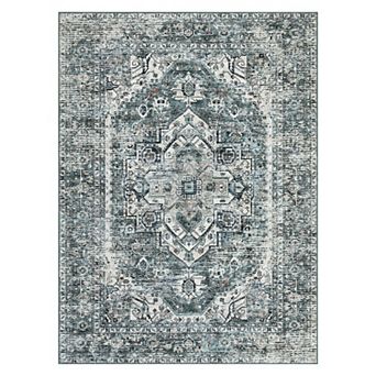 Medallion Area Rug Ultra Thin Machine Washable Non Shedding Carpet for Playroom Dining Room