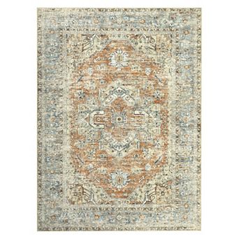 Medallion Area Rug Ultra Thin Machine Washable Non Shedding Carpet for Playroom Dining Room
