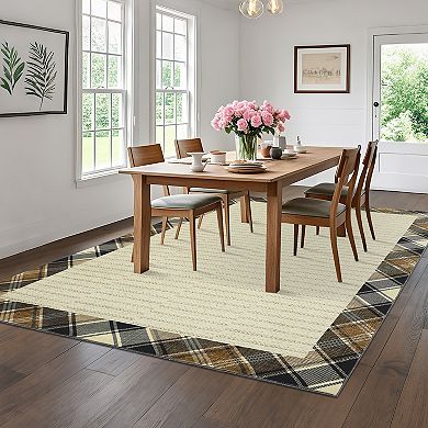 Modern Bordered Area Rug Non Slip Stain Resistant Machine Washable Carpet for Playroom Dining Room