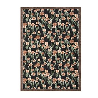 FairOnly Tulip Floral Washable Area Rug for Living Room Low Pile Non Slip Rug for Bedroom Kitchen