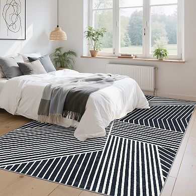 Modern Area Rug Machine Washable Stain Resistant Ultra Thin Floor Cover for Dining Room Bathroom