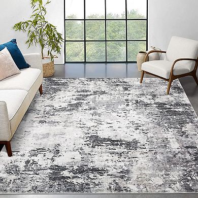 Abstract Area Rug Non Slip Low Pile Machine Washable Foldable Pet Friendly for Living Room Bedroom