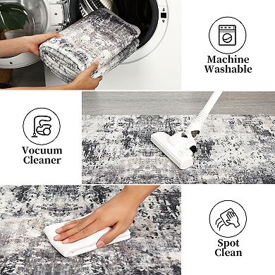 Abstract Area Rug Non Slip Low Pile Machine Washable Foldable Pet Friendly for Living Room Bedroom