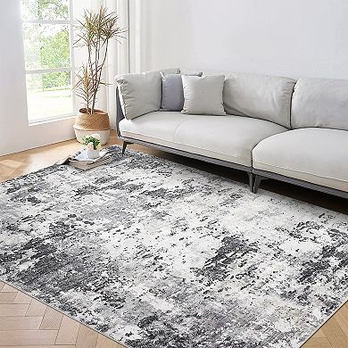 Abstract Area Rug Non Slip Low Pile Machine Washable Foldable Pet Friendly for Living Room Bedroom