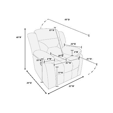 Harper Manual Recliner Lounge Chair, Chocolate Brown Channel Tufted Velvet