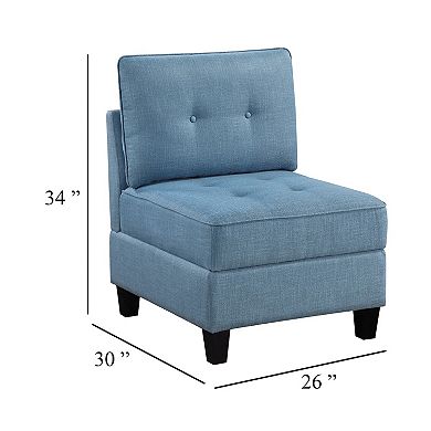 Gey Modular Storage Accent Armless Chair, Tufted Blue Upholstery