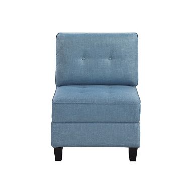Gey Modular Storage Accent Armless Chair, Tufted Blue Upholstery