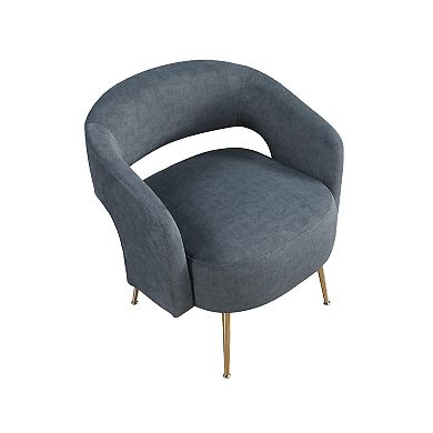 Noel Accent Chair, Curved Open Back, Velvet, Gold Metal Legs