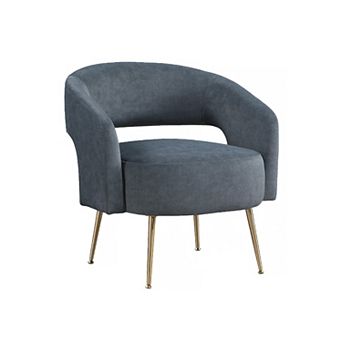 Noel Accent Chair, Curved Open Back, Velvet, Gold Metal Legs