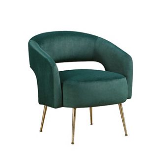 Noel Accent Chair, Curved Open Back, Velvet, Gold Metal Legs