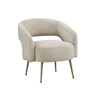 Noel Accent Chair, Curved Open Back, Velvet, Gold Metal Legs