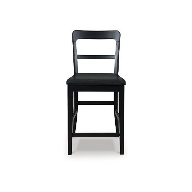 Gela Counter Stool Chair Set of 2, Stylized Ladder Back, Plank Seat