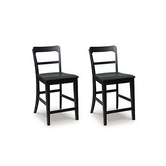 Gela Counter Stool Chair Set of 2, Stylized Ladder Back, Plank Seat
