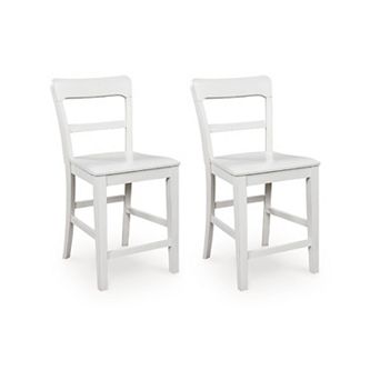 Gela Counter Stool Chair Set of 2, Stylized Ladder Back, Plank Seat
