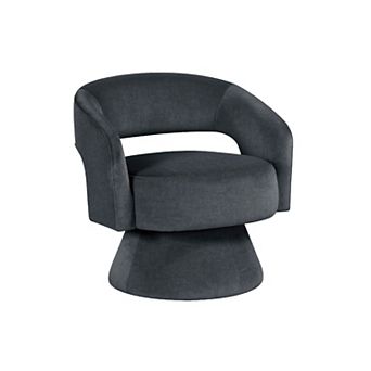 Lessa Swivel Accent Chair, Barrel Style, Foam Padded, Dark Gray Velvet