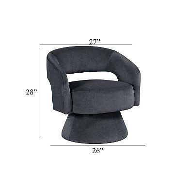 Lessa Swivel Accent Chair, Barrel Style, Foam Padded, Dark Gray Velvet