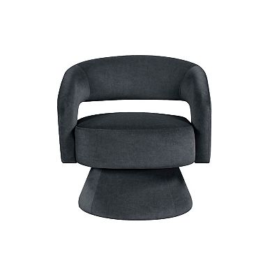 Lessa Swivel Accent Chair, Barrel Style, Foam Padded, Dark Gray Velvet